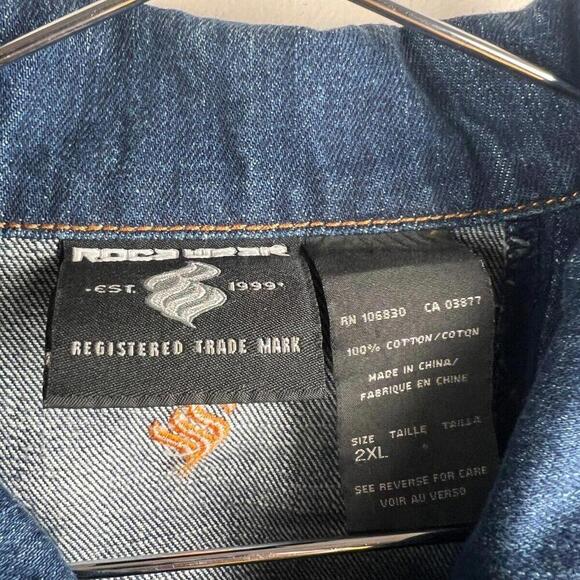 Vintage 2000s Rocawear Denim Jacket 2XL Full Zip Embroidered Logo Spell Out Zip - Picture 5 of 8